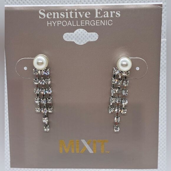 Mixit Jewelry - 3For$20 MIXIT Pearl and Crystal Drop Earrings - Silver Tone